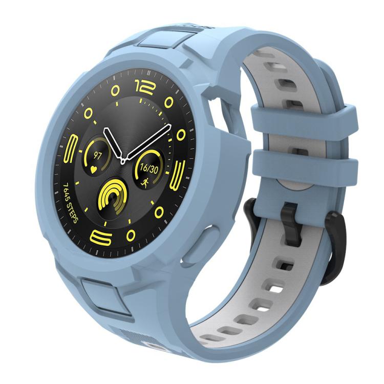 Light blue integrated TPU smartwatch band and case with gray inner strap