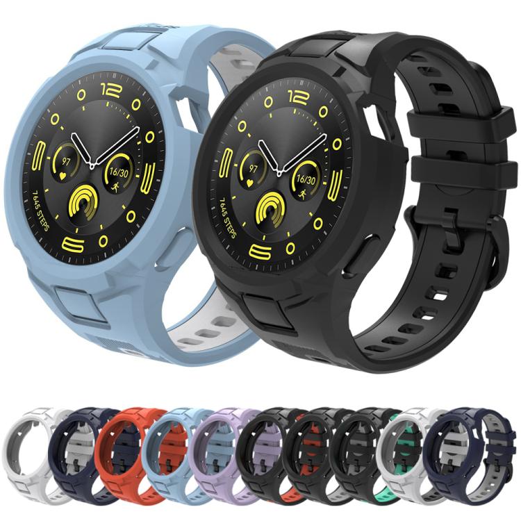 Two integrated TPU watch bands and cases in light blue and black, with a color selection below.