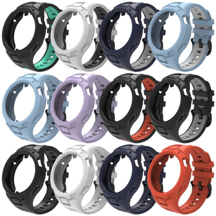 Integrated TPU watch bands and cases in assorted solid and two-tone colors.