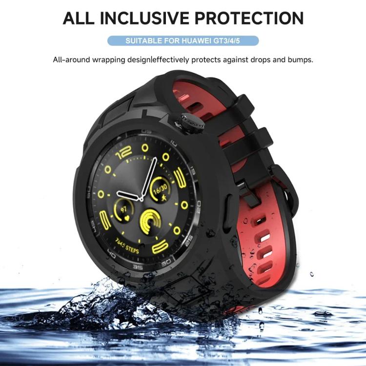 Black integrated TPU watch band and case with red inner strap and wraparound protection.
