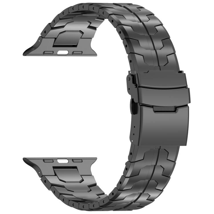 Black titanium alloy watch band with folding clasp, shown without a watch