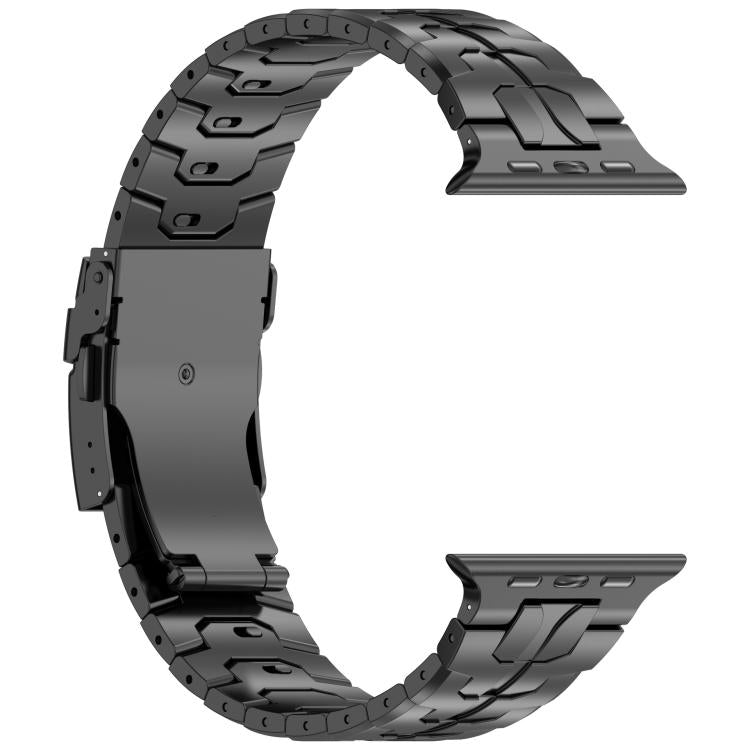 Reverse view of black titanium alloy watch band and its folding clasp