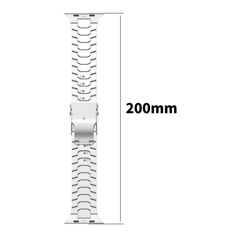 Silver titanium alloy watch band with safety clasp, shown at 200 mm length