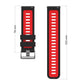 Red and black silicone watch band shown in two lengths with adjustment holes