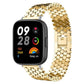 Gold fish-scale metal watch band fitted to a rectangular smartwatch