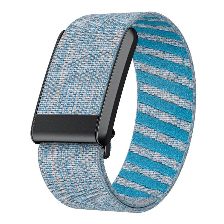 Blue and light gray striped nylon WHOOP 4.0 watch band