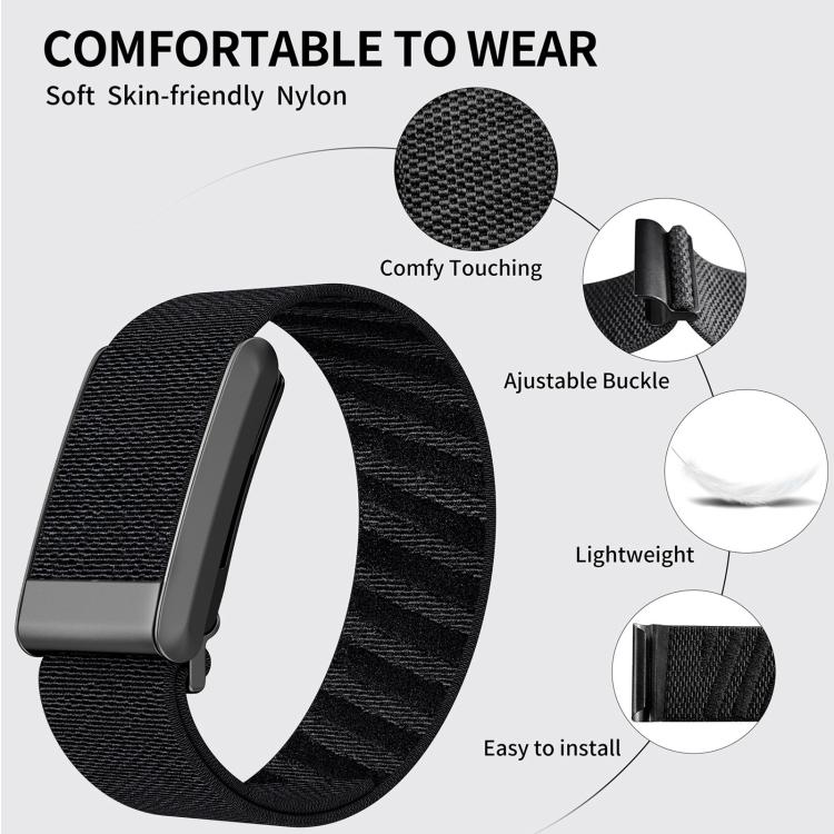 Black elastic nylon watch band with woven pattern and adjustable buckle for WHOOP 4.0