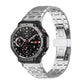 Silver linked titanium alloy watch band fitted to a rugged smartwatch.