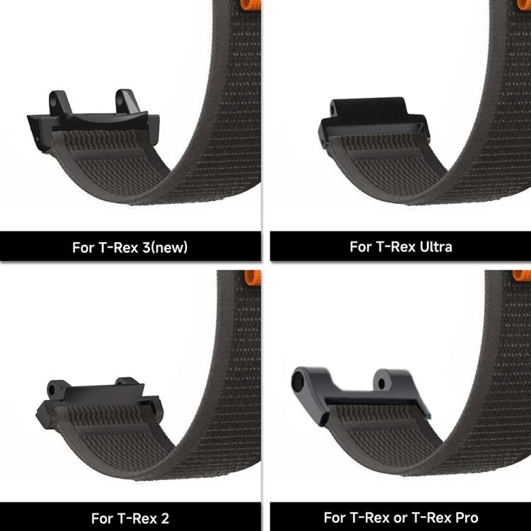 Dark watch band end connectors shown in several styles for different T-Rex models.