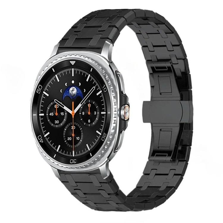 Black linked titanium alloy watch band fitted to a smartwatch