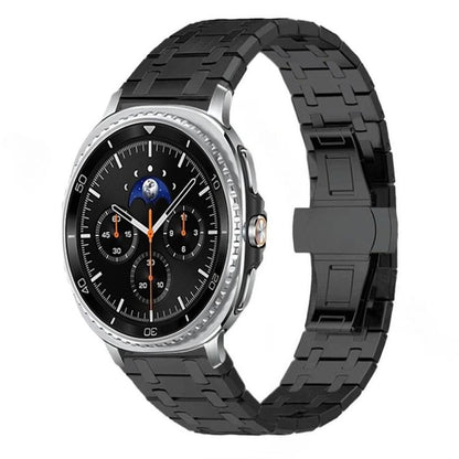Black linked titanium alloy watch band fitted to a smartwatch