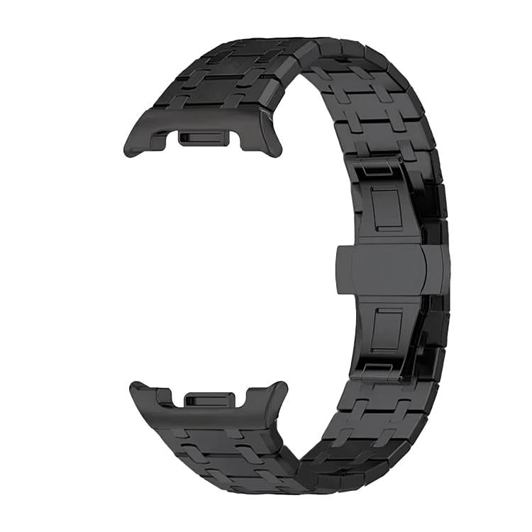 Black titanium alloy watch band with open ends and folding butterfly clasp
