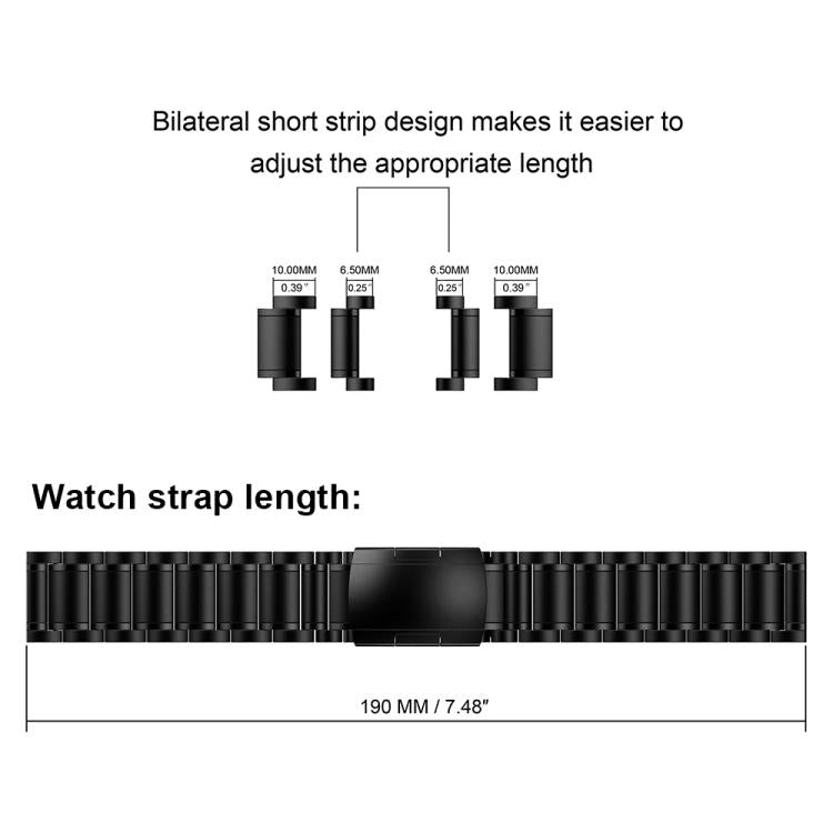 Black watch band length diagram showing removable links and a 7.48-inch length
