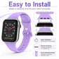 Purple silicone Apple Watch band with a butterfly buckle and slide-in watch connectors.