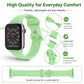 Light green silicone Apple Watch band with buckle, adjustment holes, and slide-in connectors.