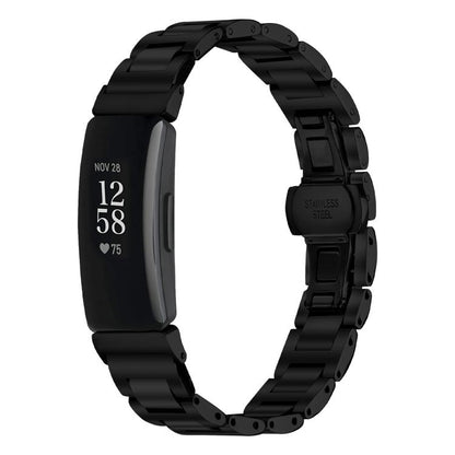 Black stainless steel Fitbit band with linked bracelet and butterfly clasp