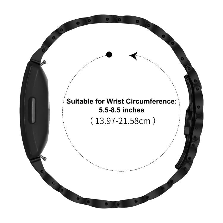 Black stainless steel Fitbit band fits wrists measuring 5.5 to 8.5 inches