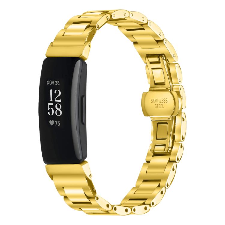 Gold stainless steel Fitbit band with linked bracelet and butterfly clasp