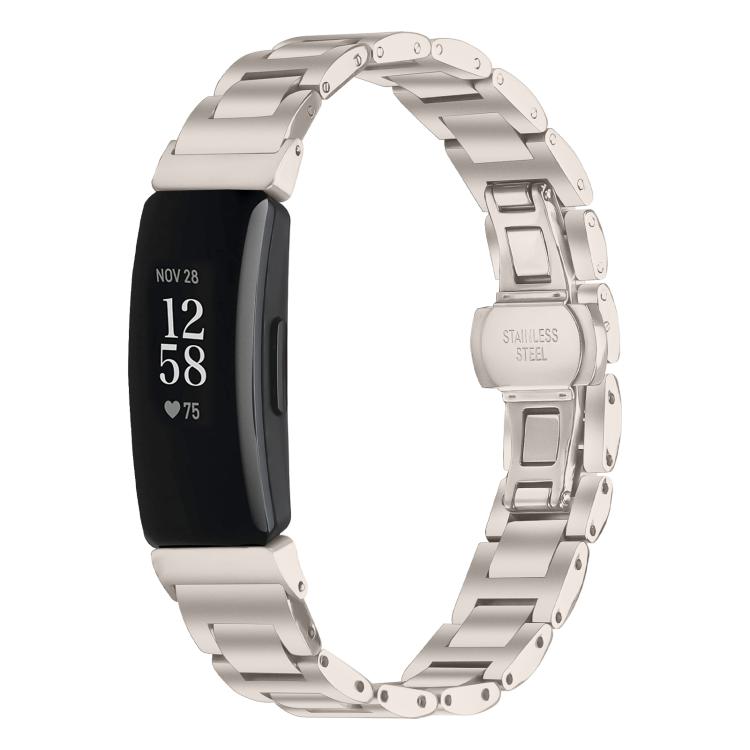 Silver stainless steel Fitbit band with linked bracelet and butterfly clasp