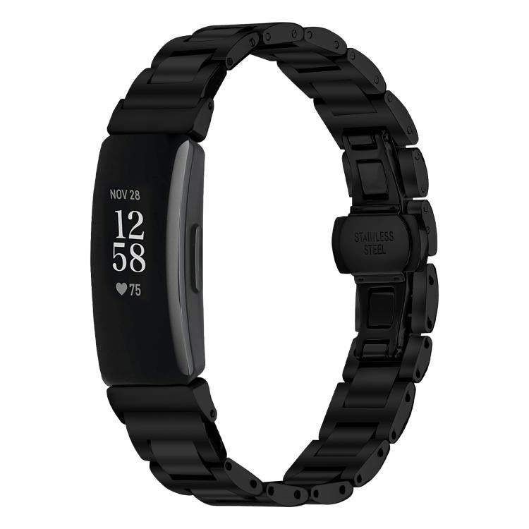 Black stainless steel Fitbit band with linked bracelet and butterfly clasp