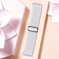 White wave-pattern elastic nylon watch band with black slider and silver connectors