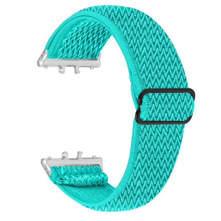 Turquoise wave-pattern elastic nylon watch band with silver connectors and black slider