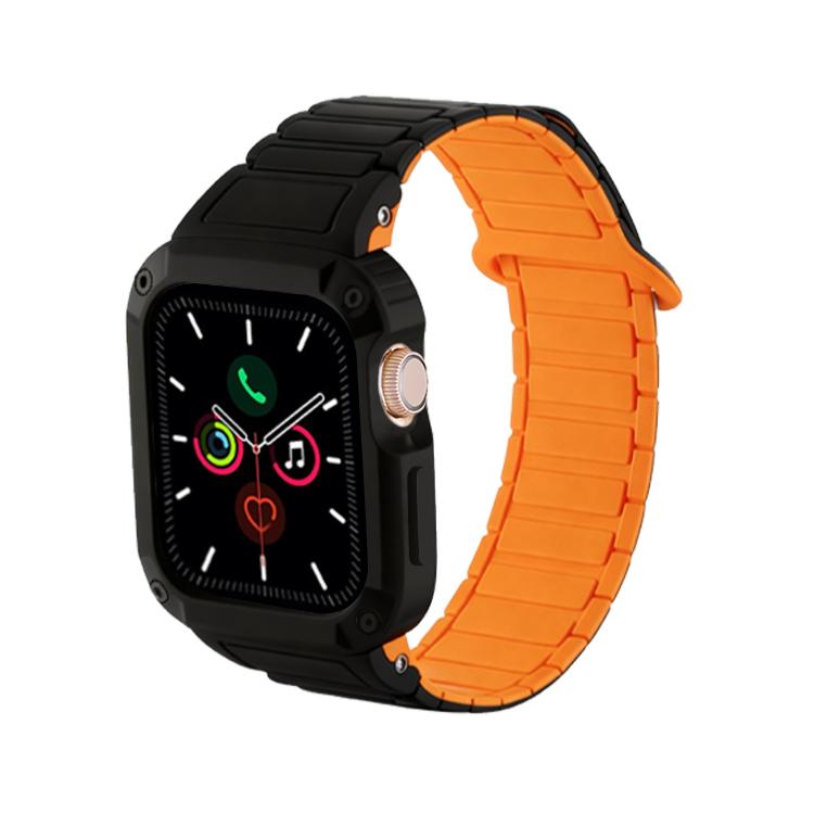 Black and orange integrated watch case and magnetic silicone band