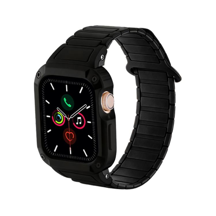 Black silicone watch band and protective case, front view