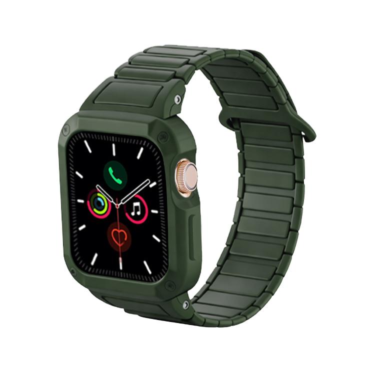 Army green silicone watch band and protective case, front view