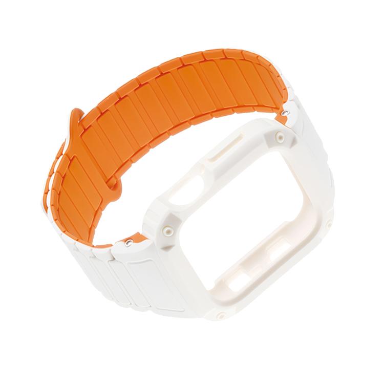 White and orange integrated watch case and magnetic silicone band