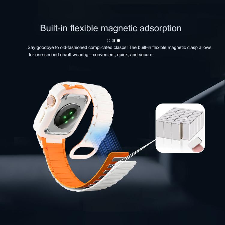 White and orange watch band underside with flexible magnetic closure