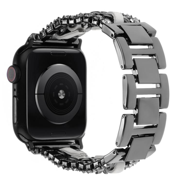 Black metal Apple Watch band with dark inserts and polished rectangular links