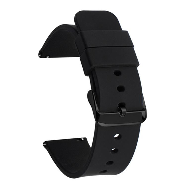 Black silicone watch band with matching buckle and adjustment holes
