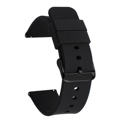Black silicone watch band with matching buckle and adjustment holes