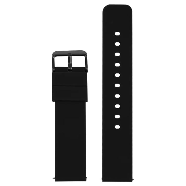 Black silicone watch band shown as two straight pieces with pin buckle