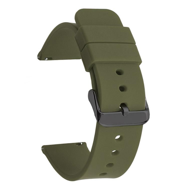 Olive green silicone watch band with black pin buckle