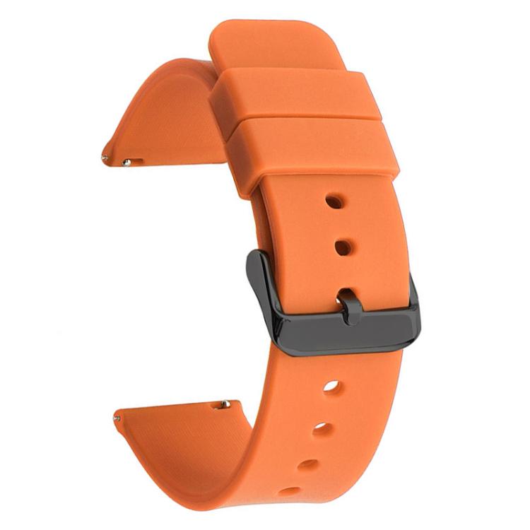 Orange silicone watch band with black pin buckle and adjustment holes