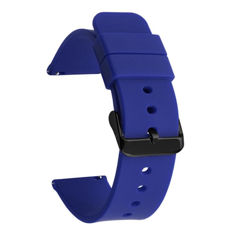 Dark blue silicone watch band with black pin buckle and adjustment holes