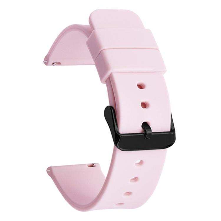 Pink silicone watch band with black pin buckle and adjustment holes
