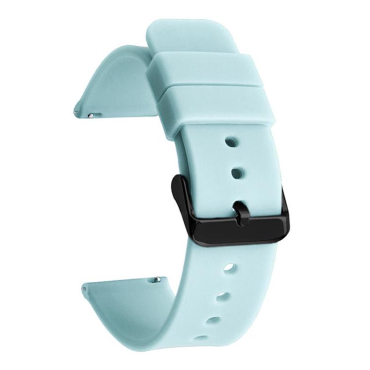 Light aqua silicone watch band with black buckle and adjustment holes