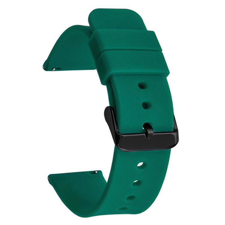 Dark green silicone watch band with black pin buckle and adjustment holes