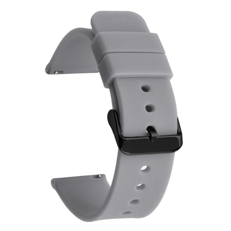 Gray silicone watch band with black pin buckle and adjustment holes