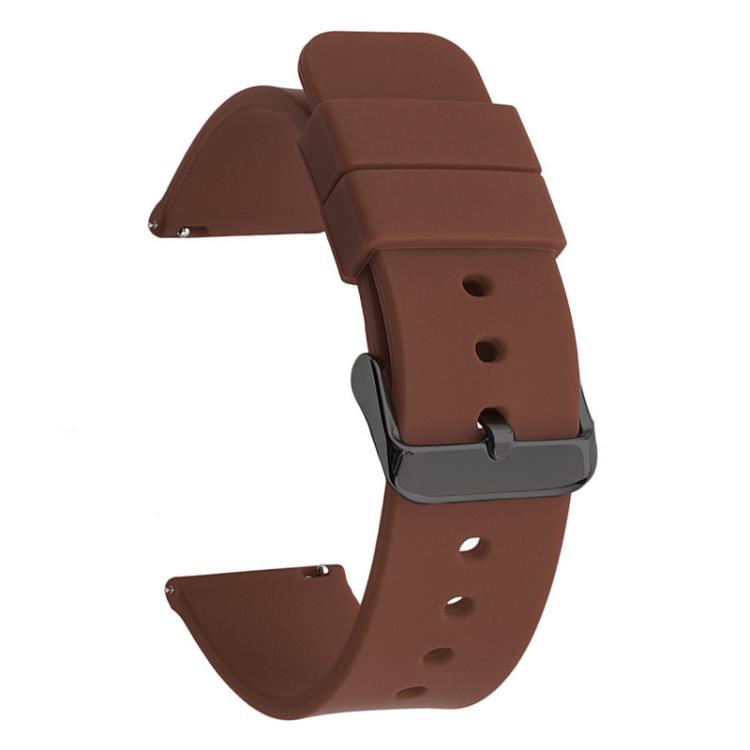 Brown silicone watch band with dark pin buckle and adjustment holes