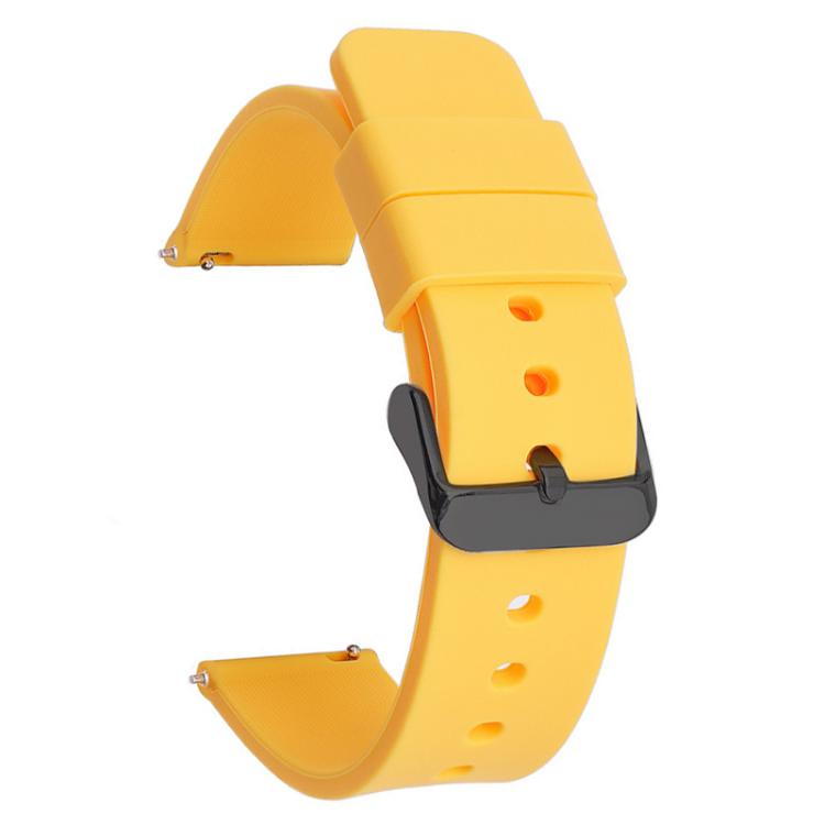 Yellow silicone watch band with black pin buckle and adjustment holes