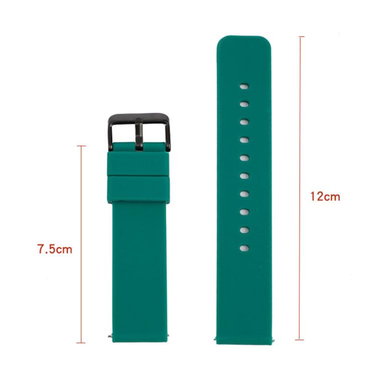 Teal silicone watch band shown in two sections with length measurements