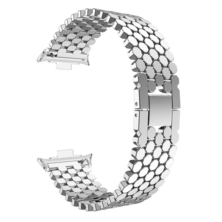 Silver stainless steel fish-scale watch band with folding clasp