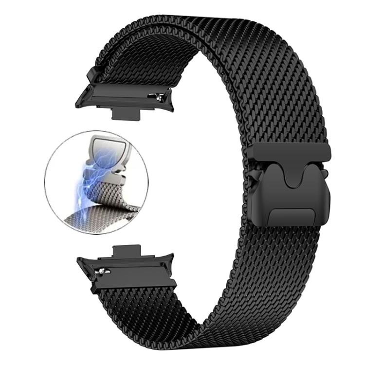 Black titanium alloy Milanese mesh watch band with magnetic buckle and watch connectors