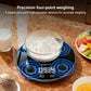 Black smart kitchen electronic scale with circular blue sensor rings and LCD display