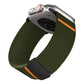 Army green nylon watch band with magnetic buckle, shown from an angled view