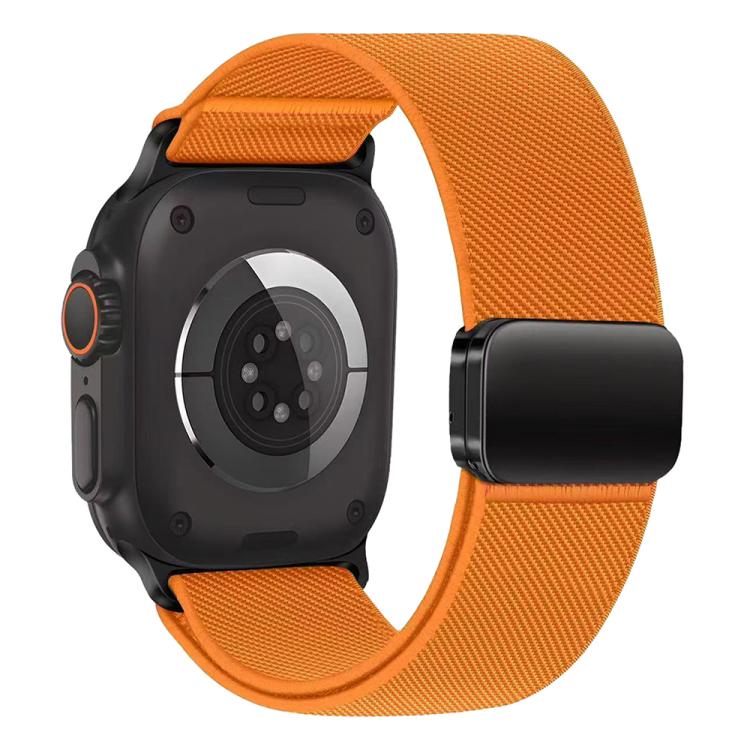 Orange elastic nylon watch band with black magnetic buckle